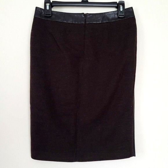Max Mara Dark Brown Knee Length Wool Croc Embossed Leather Pencil Skirt 6 Small - Picture 3 of 8